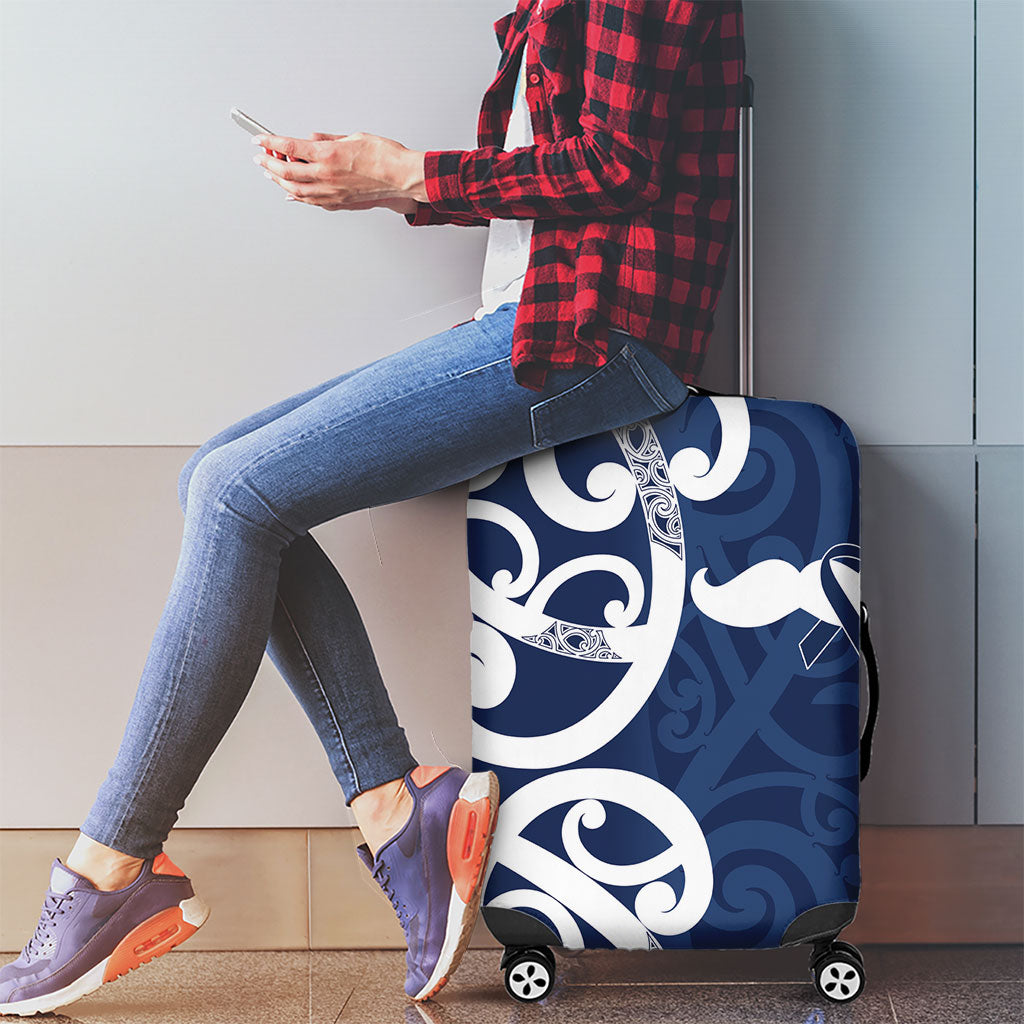 New Zealand Maori Mo Bros Luggage Cover Blue Ribbon With Koru Kowhaiwhai