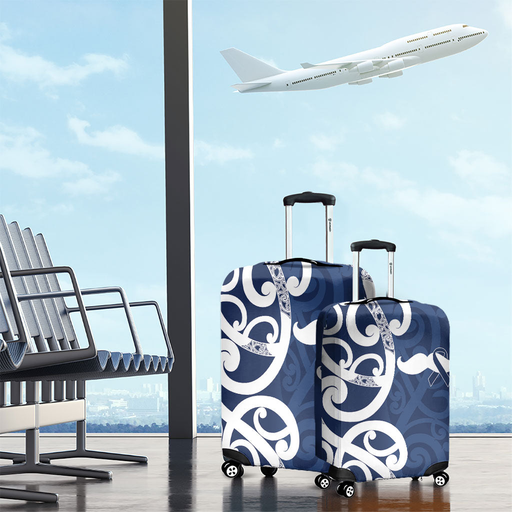 New Zealand Maori Mo Bros Luggage Cover Blue Ribbon With Koru Kowhaiwhai