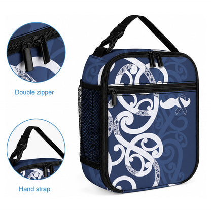 New Zealand Maori Mo Bros Lunch Bag Blue Ribbon With Koru Kowhaiwhai