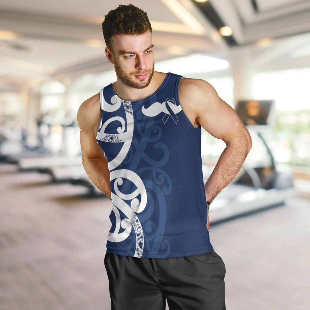 New Zealand Maori Mo Bros Men Tank Top Blue Ribbon With Koru Kowhaiwhai