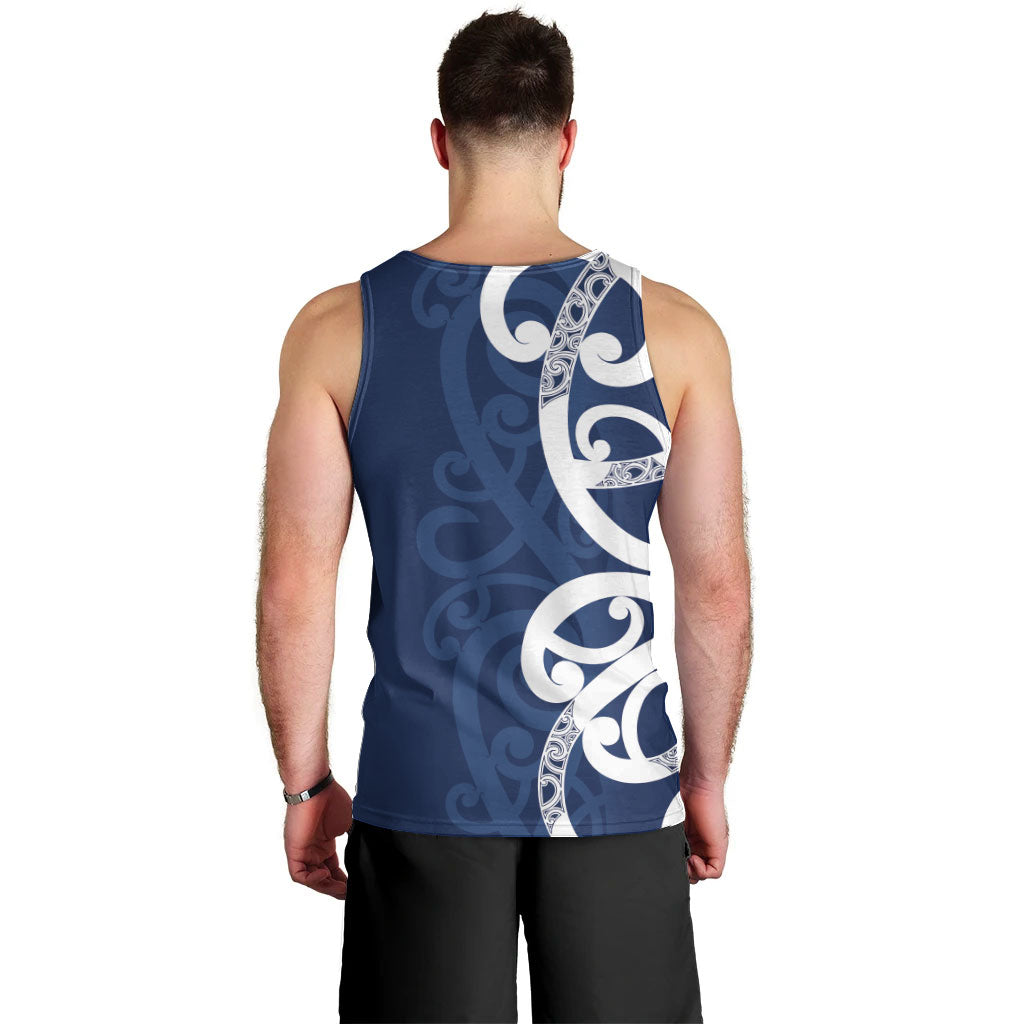 New Zealand Maori Mo Bros Men Tank Top Blue Ribbon With Koru Kowhaiwhai