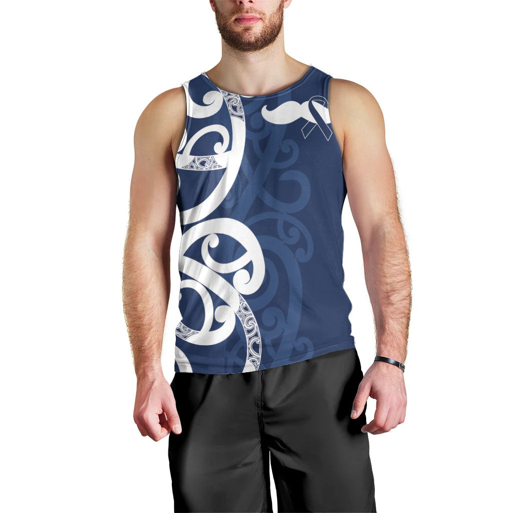 New Zealand Maori Mo Bros Men Tank Top Blue Ribbon With Koru Kowhaiwhai