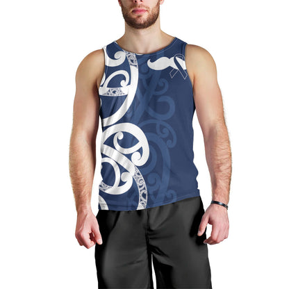 New Zealand Maori Mo Bros Men Tank Top Blue Ribbon With Koru Kowhaiwhai