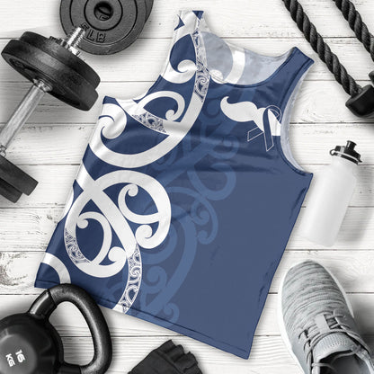 New Zealand Maori Mo Bros Men Tank Top Blue Ribbon With Koru Kowhaiwhai