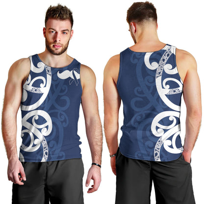 New Zealand Maori Mo Bros Men Tank Top Blue Ribbon With Koru Kowhaiwhai