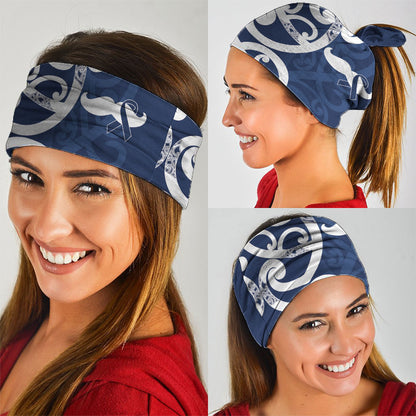 New Zealand Maori Mo Bros Neck Gaiter Blue Ribbon With Koru Kowhaiwhai