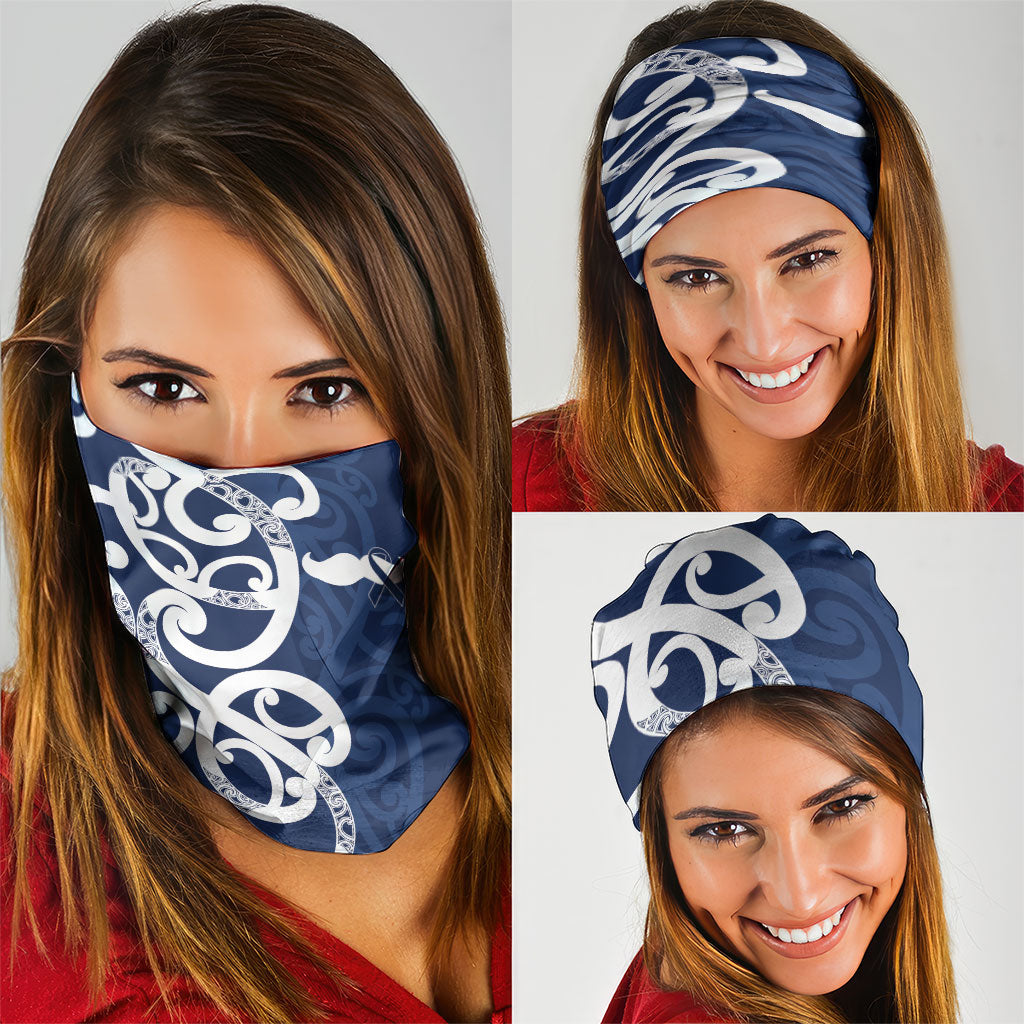 New Zealand Maori Mo Bros Neck Gaiter Blue Ribbon With Koru Kowhaiwhai