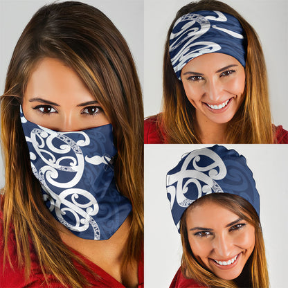 New Zealand Maori Mo Bros Neck Gaiter Blue Ribbon With Koru Kowhaiwhai
