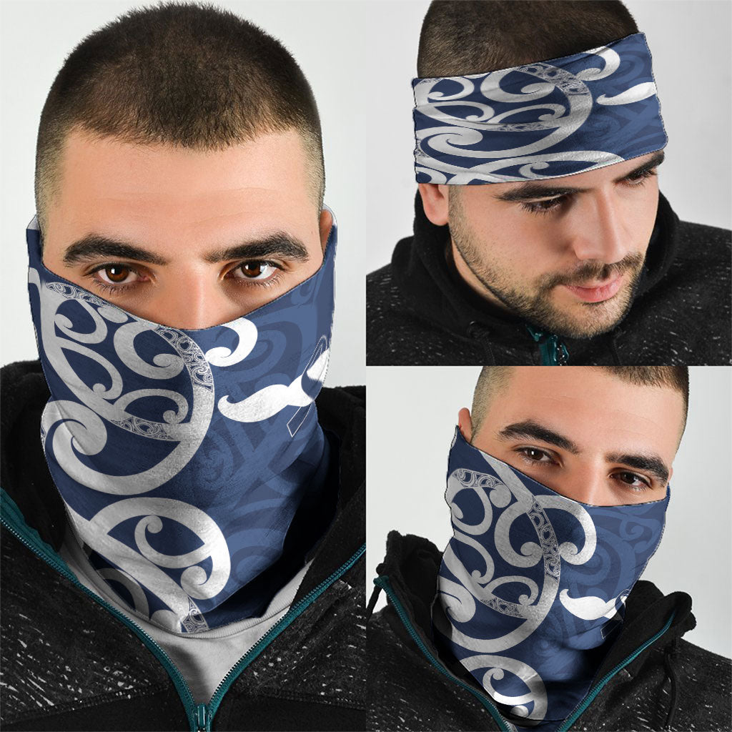 New Zealand Maori Mo Bros Neck Gaiter Blue Ribbon With Koru Kowhaiwhai