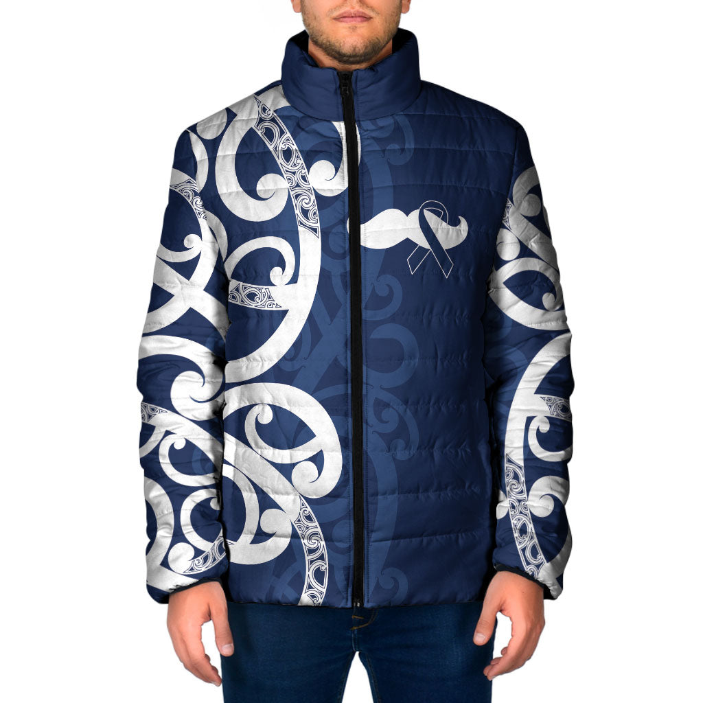 New Zealand Maori Mo Bros Padded Jacket Blue Ribbon With Koru Kowhaiwhai