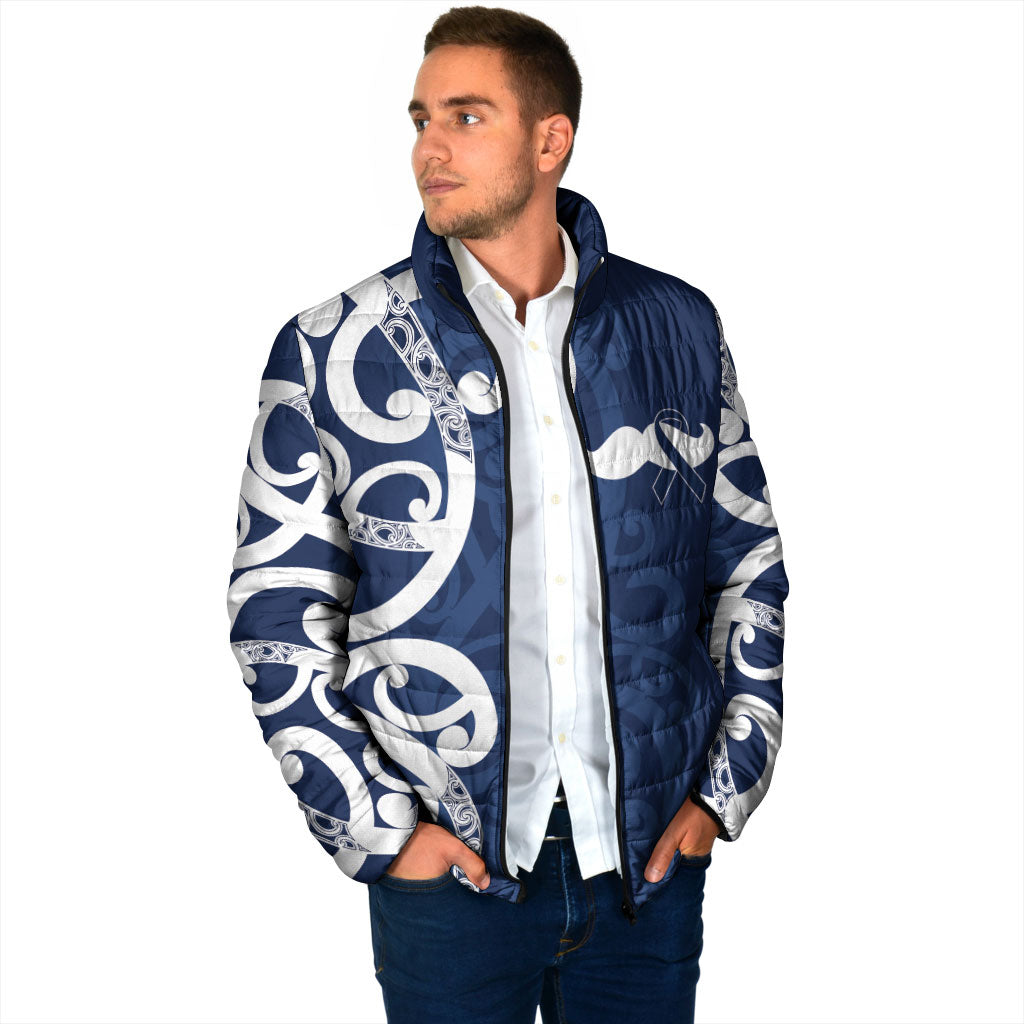 New Zealand Maori Mo Bros Padded Jacket Blue Ribbon With Koru Kowhaiwhai
