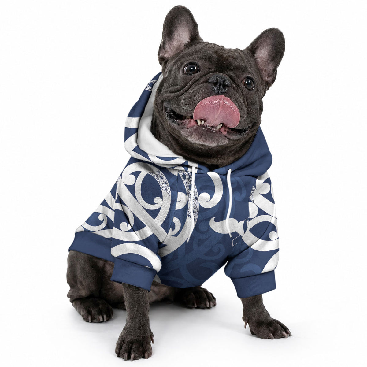 New Zealand Maori Mo Bros Pet Hoodie Blue Ribbon With Koru Kowhaiwhai