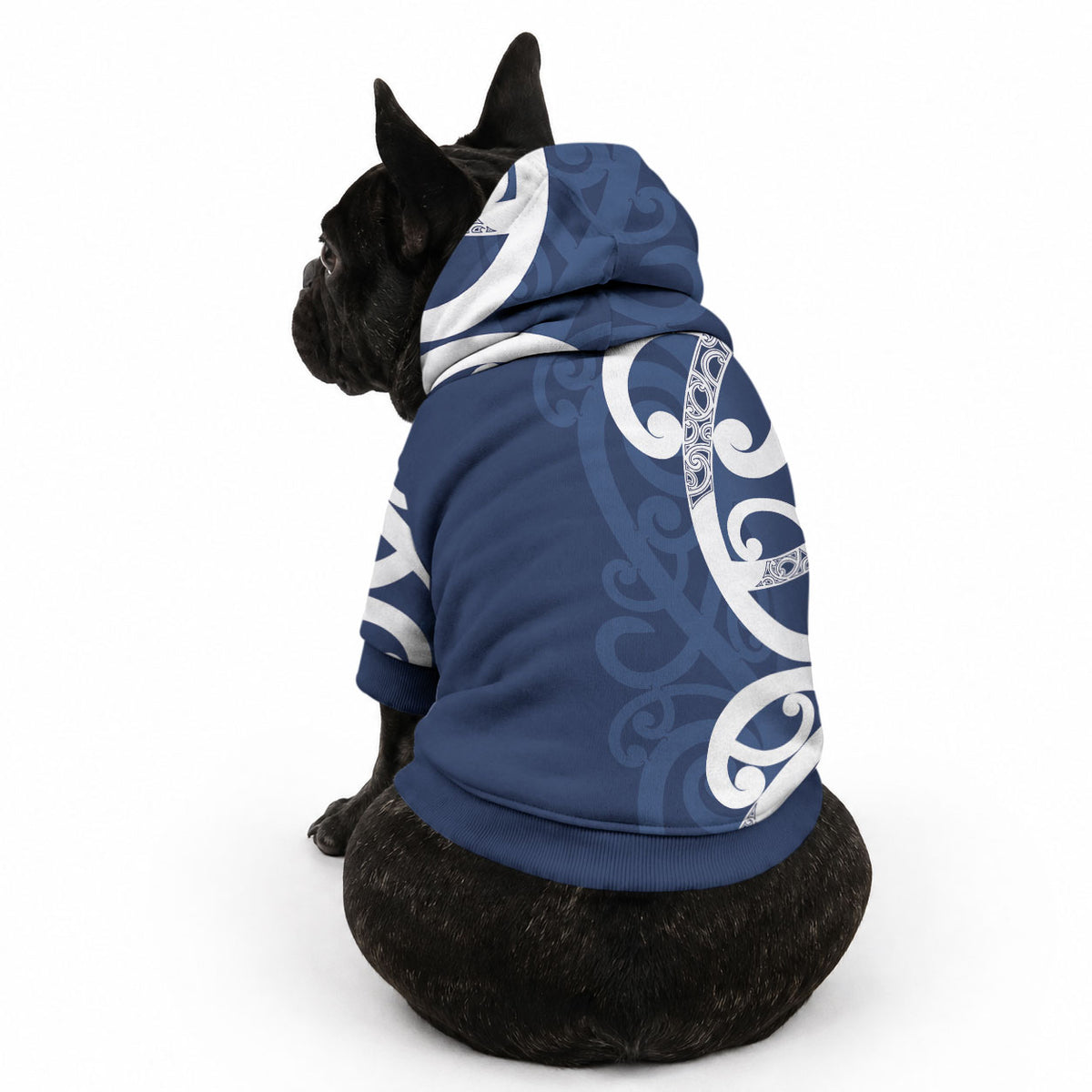 New Zealand Maori Mo Bros Pet Hoodie Blue Ribbon With Koru Kowhaiwhai