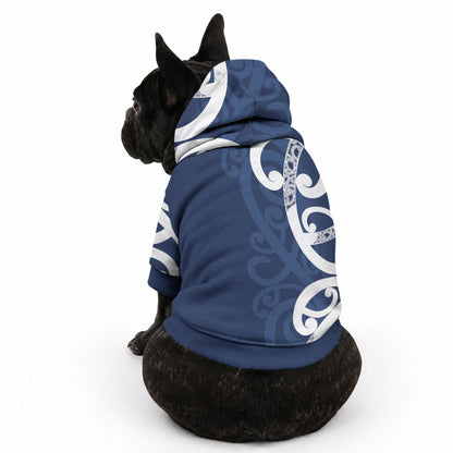 New Zealand Maori Mo Bros Pet Hoodie Blue Ribbon With Koru Kowhaiwhai
