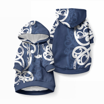 New Zealand Maori Mo Bros Pet Hoodie Blue Ribbon With Koru Kowhaiwhai