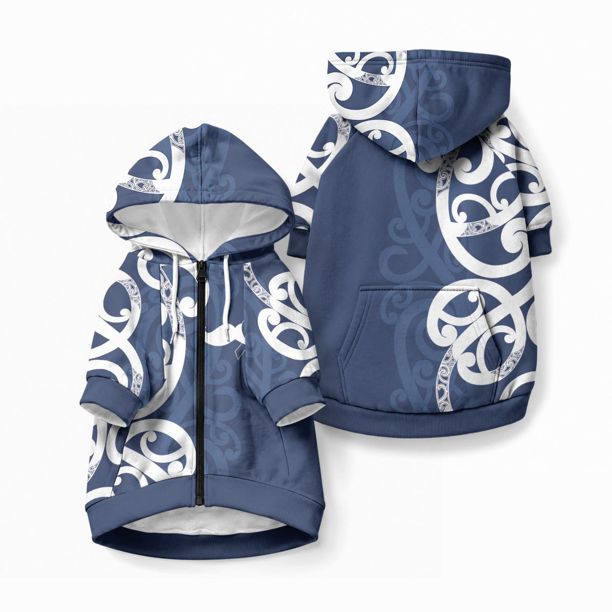 New Zealand Maori Mo Bros Pet Hoodie Blue Ribbon With Koru Kowhaiwhai