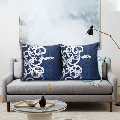 New Zealand Maori Mo Bros Pillow Cover Blue Ribbon With Koru Kowhaiwhai
