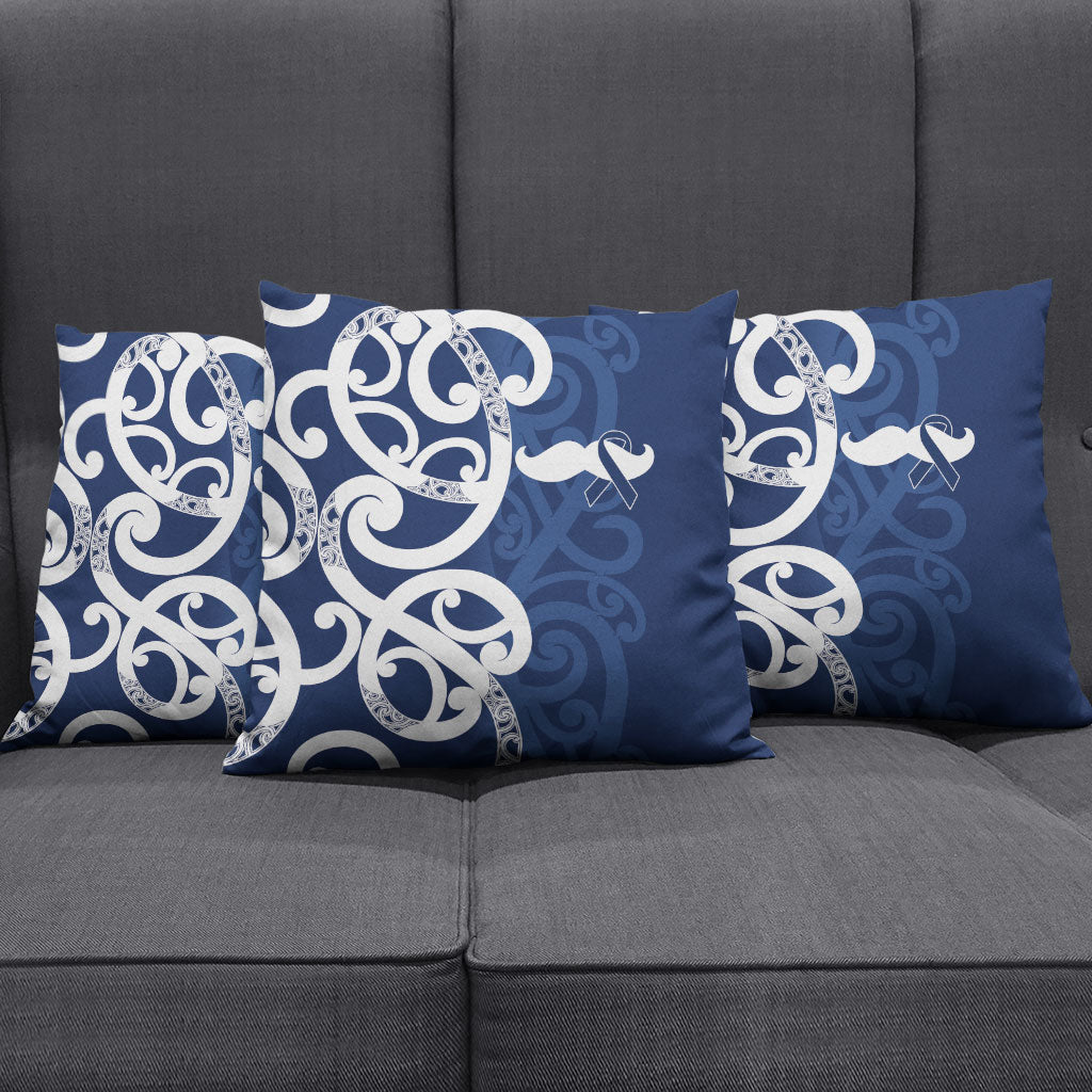 New Zealand Maori Mo Bros Pillow Cover Blue Ribbon With Koru Kowhaiwhai
