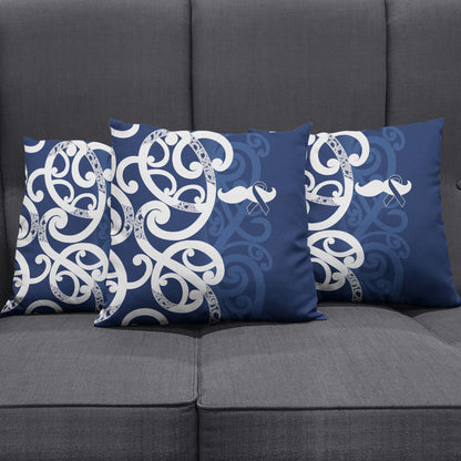 New Zealand Maori Mo Bros Pillow Cover Blue Ribbon With Koru Kowhaiwhai