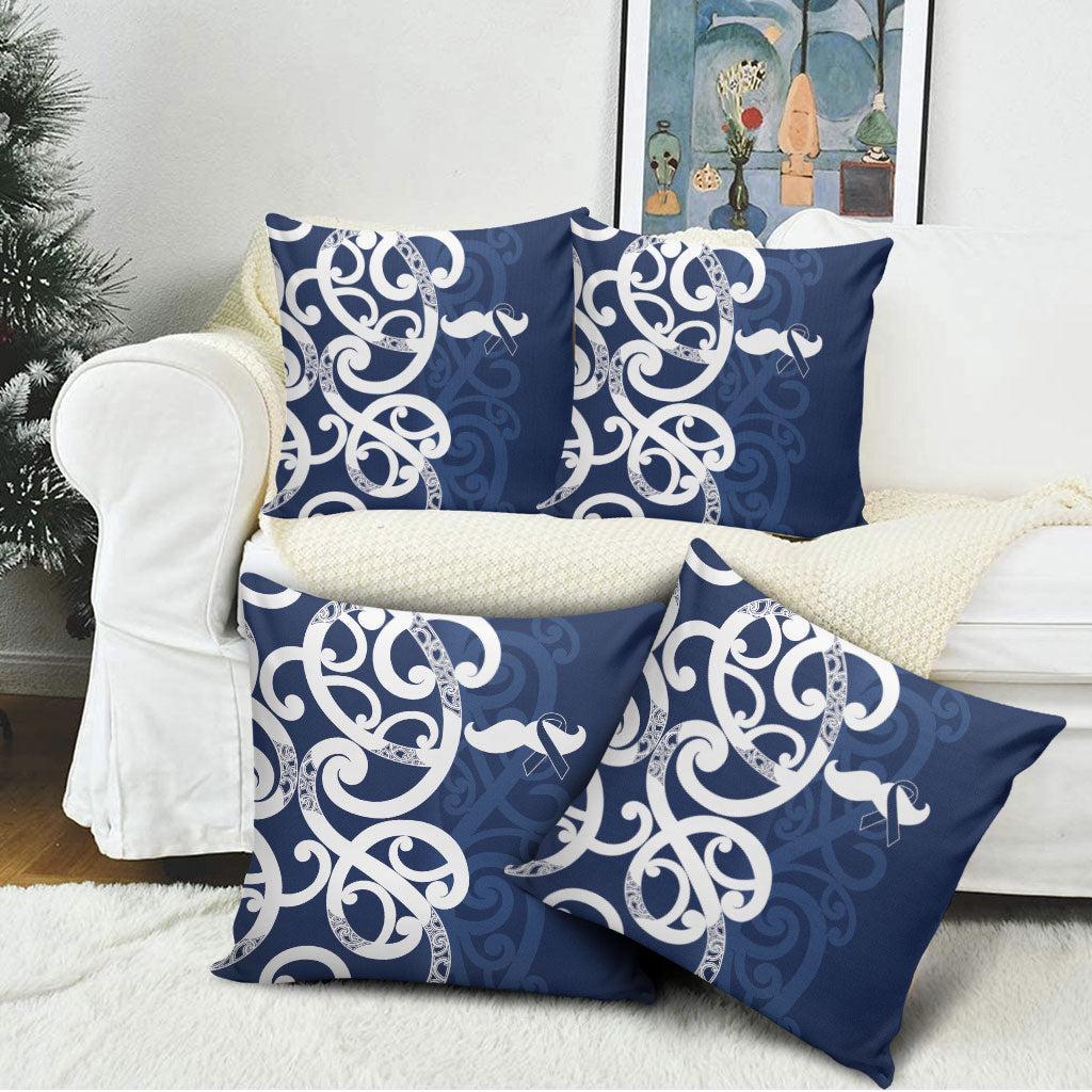 New Zealand Maori Mo Bros Pillow Cover Blue Ribbon With Koru Kowhaiwhai