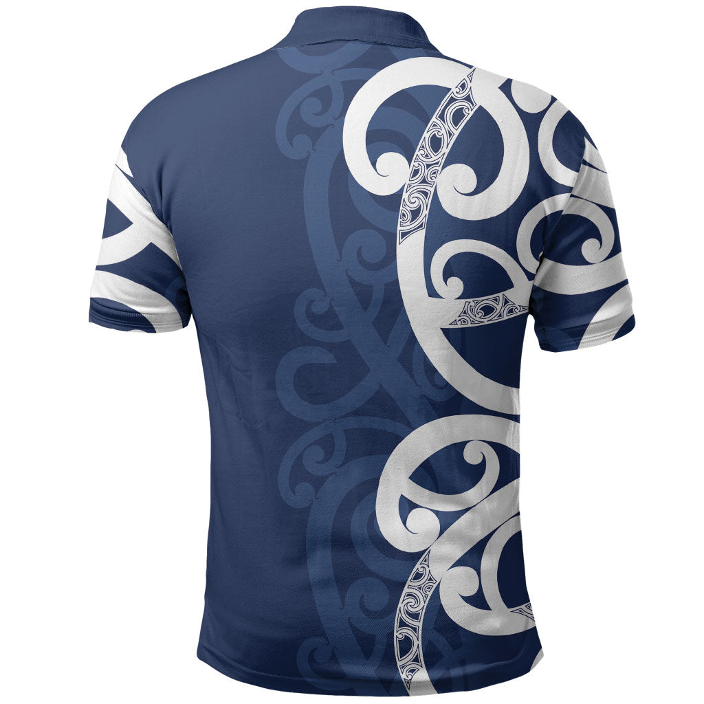 New Zealand Maori Mo Bros Polo Shirt Blue Ribbon With Koru Kowhaiwhai