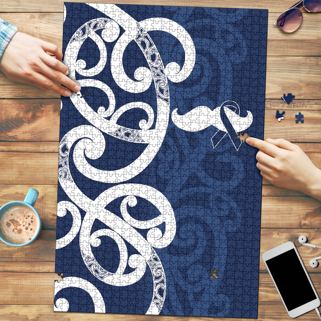 New Zealand Maori Mo Bros Puzzle Blue Ribbon With Koru Kowhaiwhai