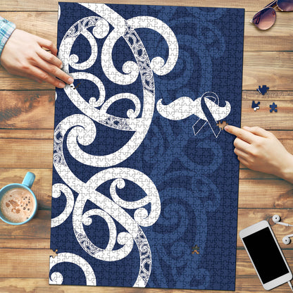 New Zealand Maori Mo Bros Puzzle Blue Ribbon With Koru Kowhaiwhai