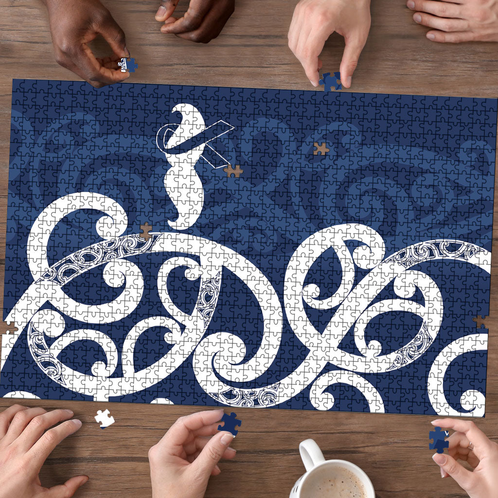 New Zealand Maori Mo Bros Puzzle Blue Ribbon With Koru Kowhaiwhai