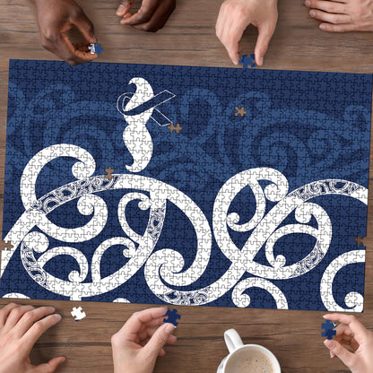 New Zealand Maori Mo Bros Puzzle Blue Ribbon With Koru Kowhaiwhai