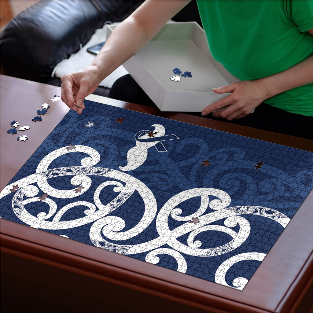 New Zealand Maori Mo Bros Puzzle Blue Ribbon With Koru Kowhaiwhai