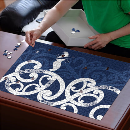 New Zealand Maori Mo Bros Puzzle Blue Ribbon With Koru Kowhaiwhai