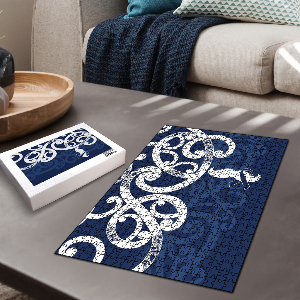 New Zealand Maori Mo Bros Puzzle Blue Ribbon With Koru Kowhaiwhai