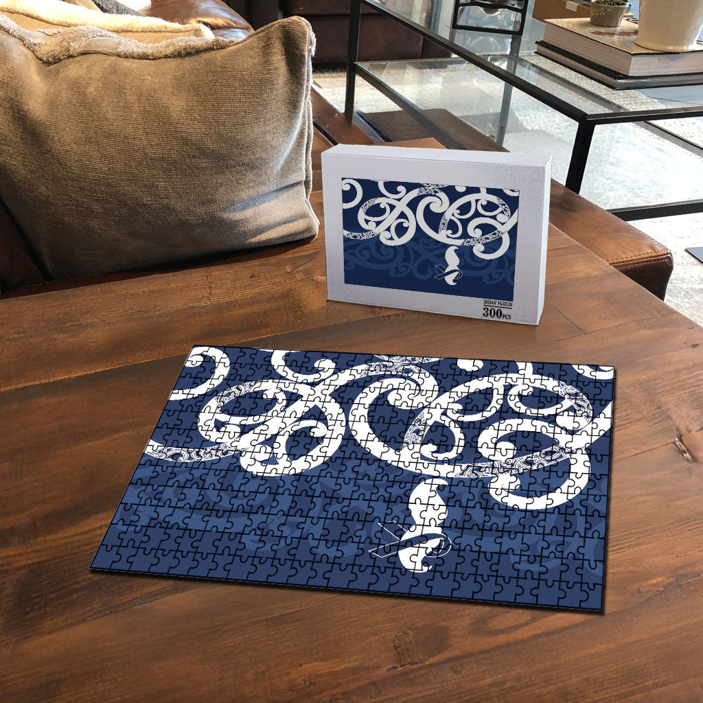 New Zealand Maori Mo Bros Puzzle Blue Ribbon With Koru Kowhaiwhai