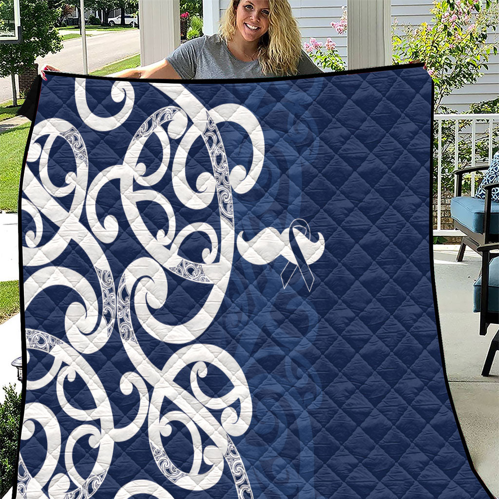 New Zealand Maori Mo Bros Quilt Blue Ribbon With Koru Kowhaiwhai