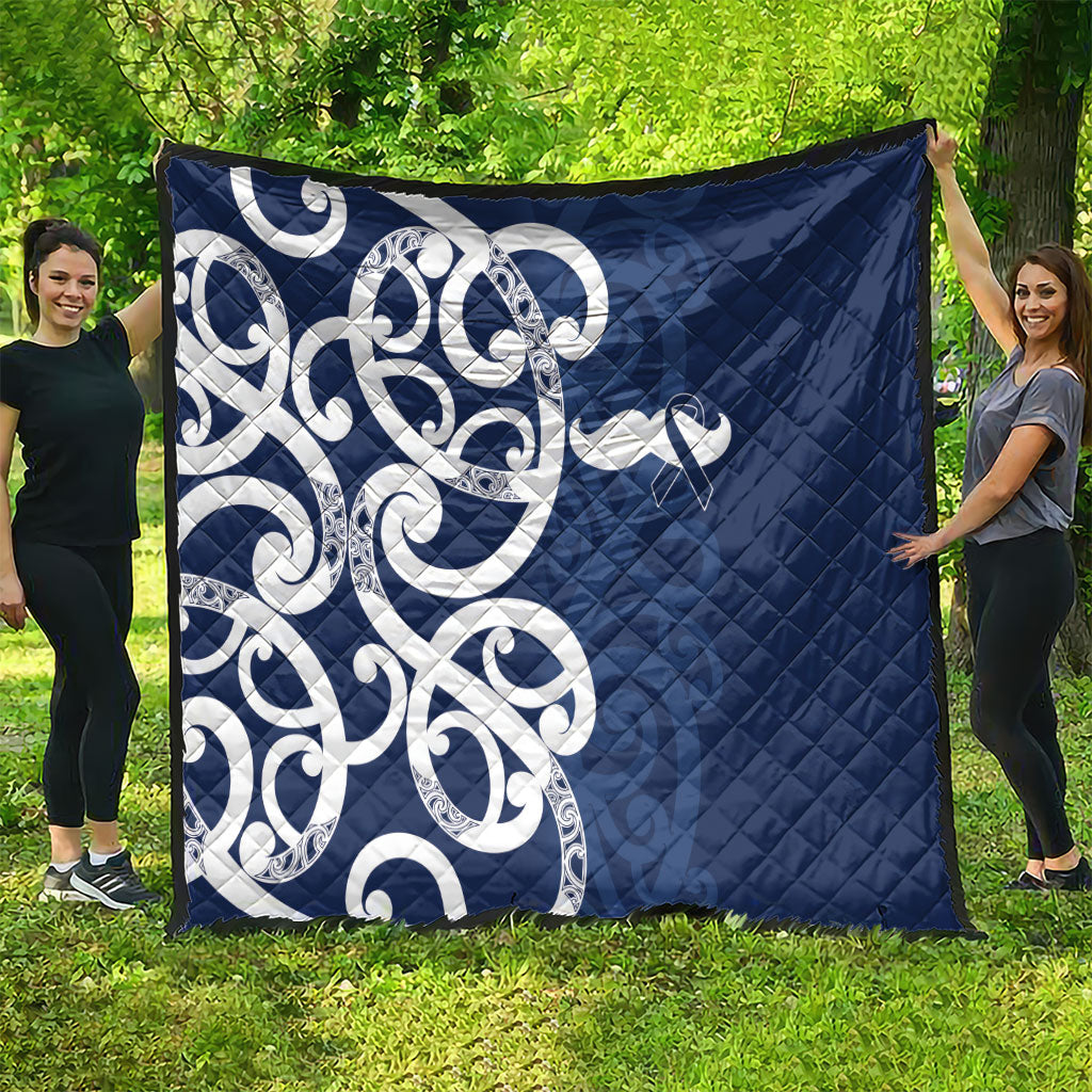 New Zealand Maori Mo Bros Quilt Blue Ribbon With Koru Kowhaiwhai