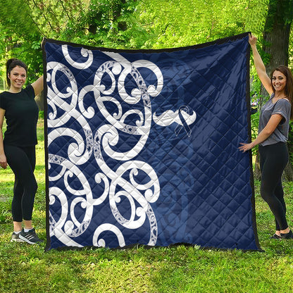 New Zealand Maori Mo Bros Quilt Blue Ribbon With Koru Kowhaiwhai
