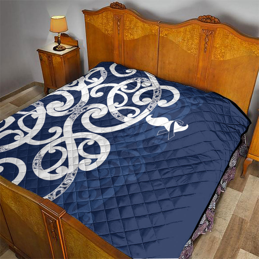 New Zealand Maori Mo Bros Quilt Blue Ribbon With Koru Kowhaiwhai