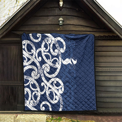 New Zealand Maori Mo Bros Quilt Blue Ribbon With Koru Kowhaiwhai