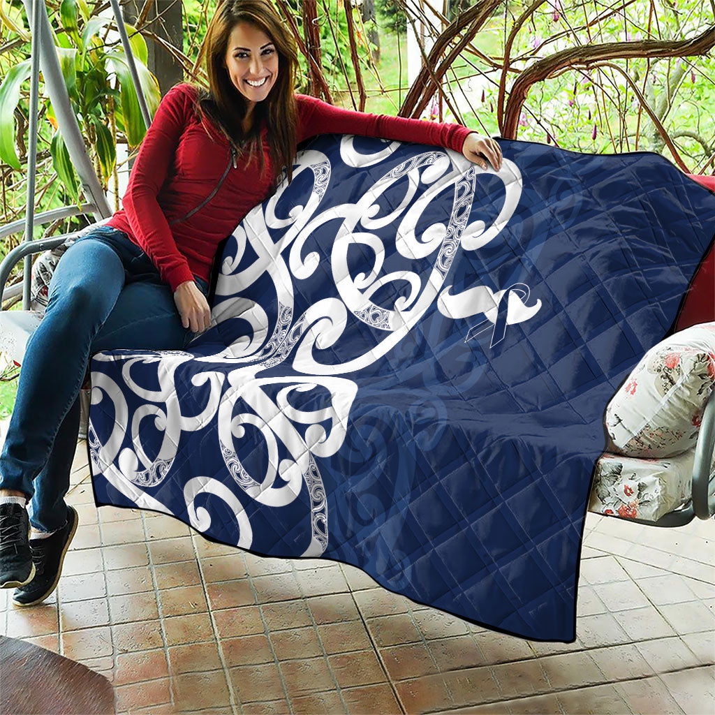 New Zealand Maori Mo Bros Quilt Blue Ribbon With Koru Kowhaiwhai