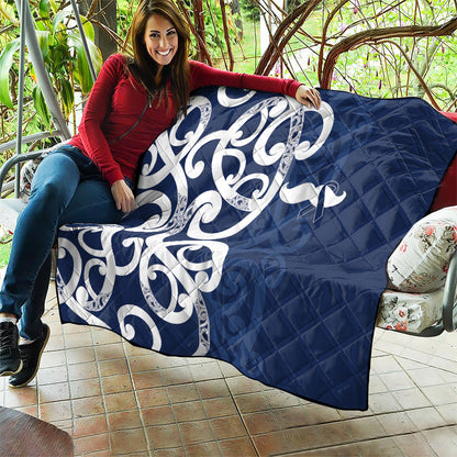 New Zealand Maori Mo Bros Quilt Blue Ribbon With Koru Kowhaiwhai