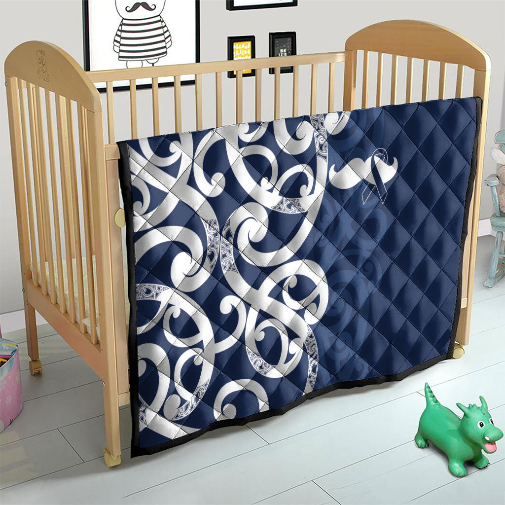New Zealand Maori Mo Bros Quilt Blue Ribbon With Koru Kowhaiwhai