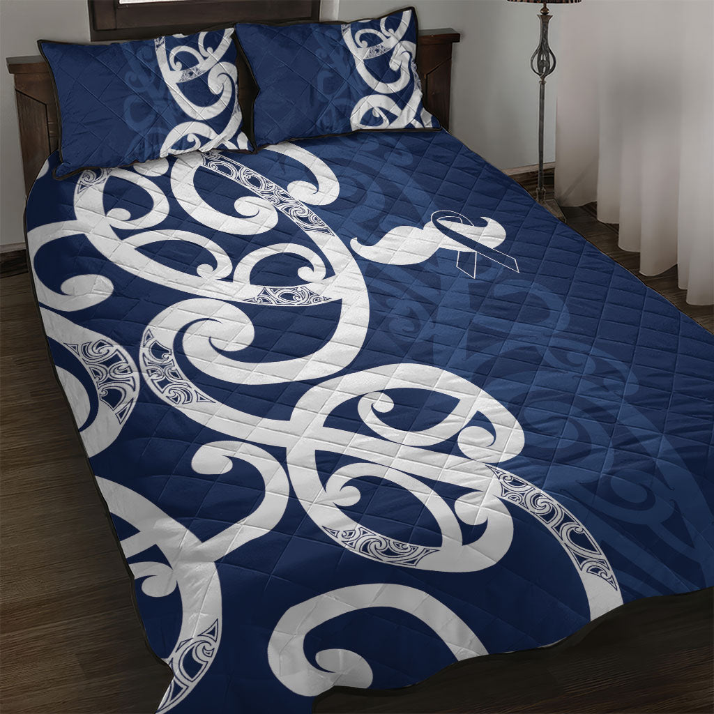 New Zealand Maori Mo Bros Quilt Bed Set Blue Ribbon With Koru Kowhaiwhai