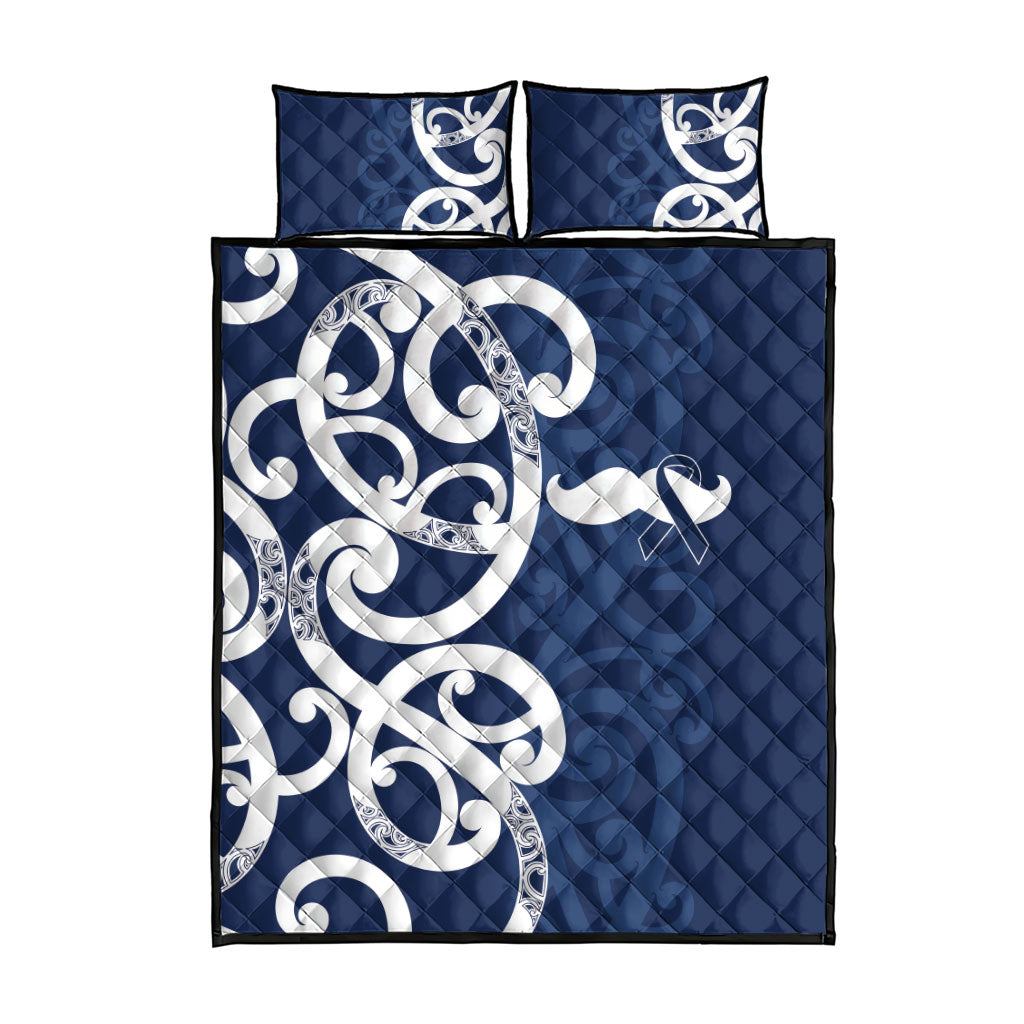 New Zealand Maori Mo Bros Quilt Bed Set Blue Ribbon With Koru Kowhaiwhai