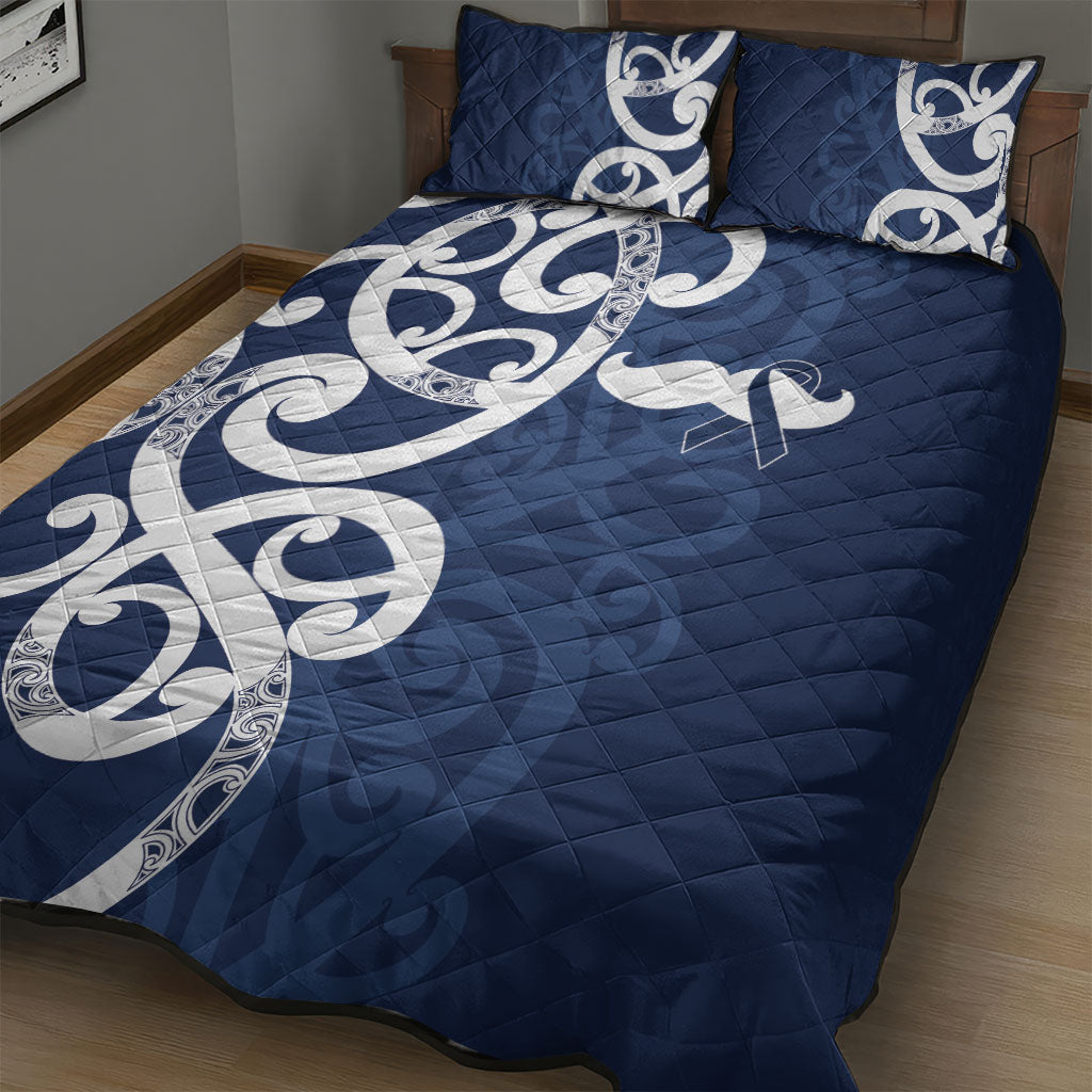 New Zealand Maori Mo Bros Quilt Bed Set Blue Ribbon With Koru Kowhaiwhai