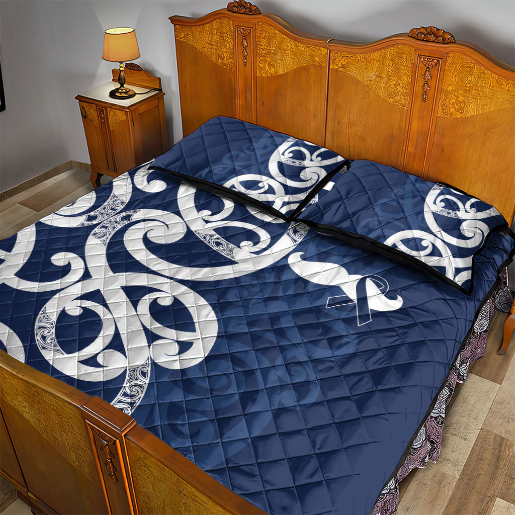 New Zealand Maori Mo Bros Quilt Bed Set Blue Ribbon With Koru Kowhaiwhai