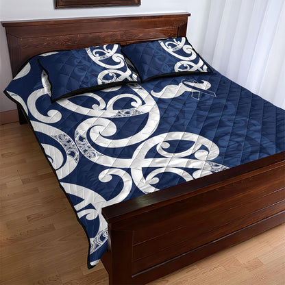 New Zealand Maori Mo Bros Quilt Bed Set Blue Ribbon With Koru Kowhaiwhai
