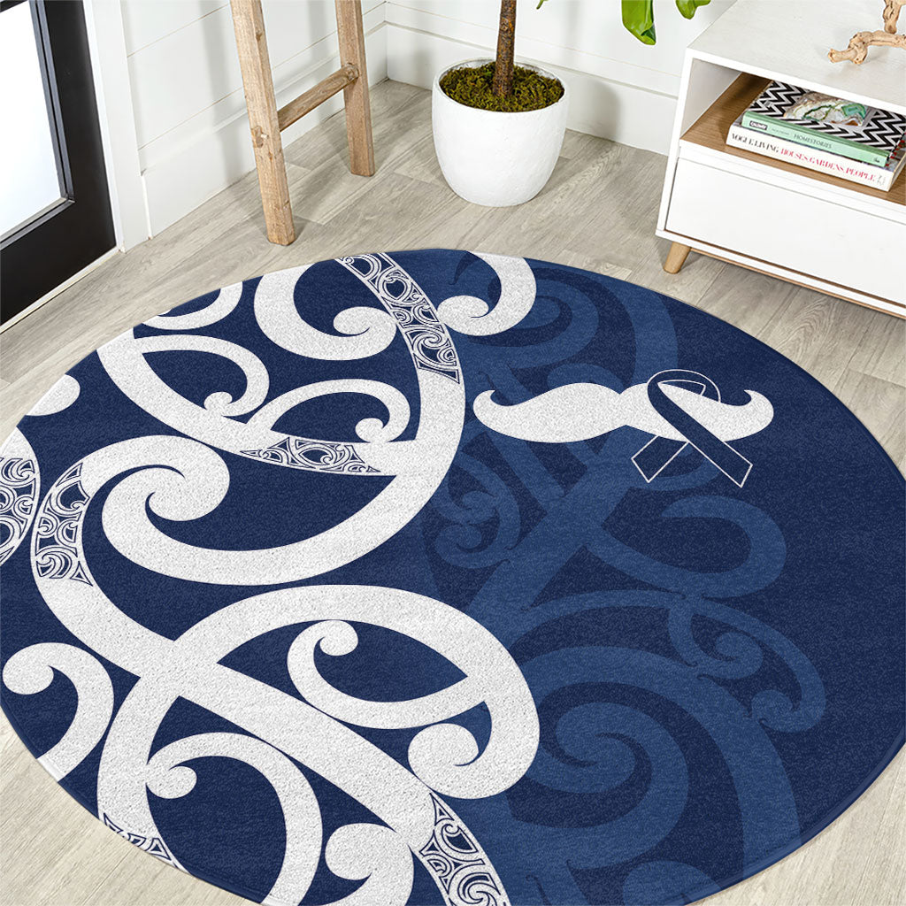 New Zealand Maori Mo Bros Round Carpet Blue Ribbon With Koru Kowhaiwhai