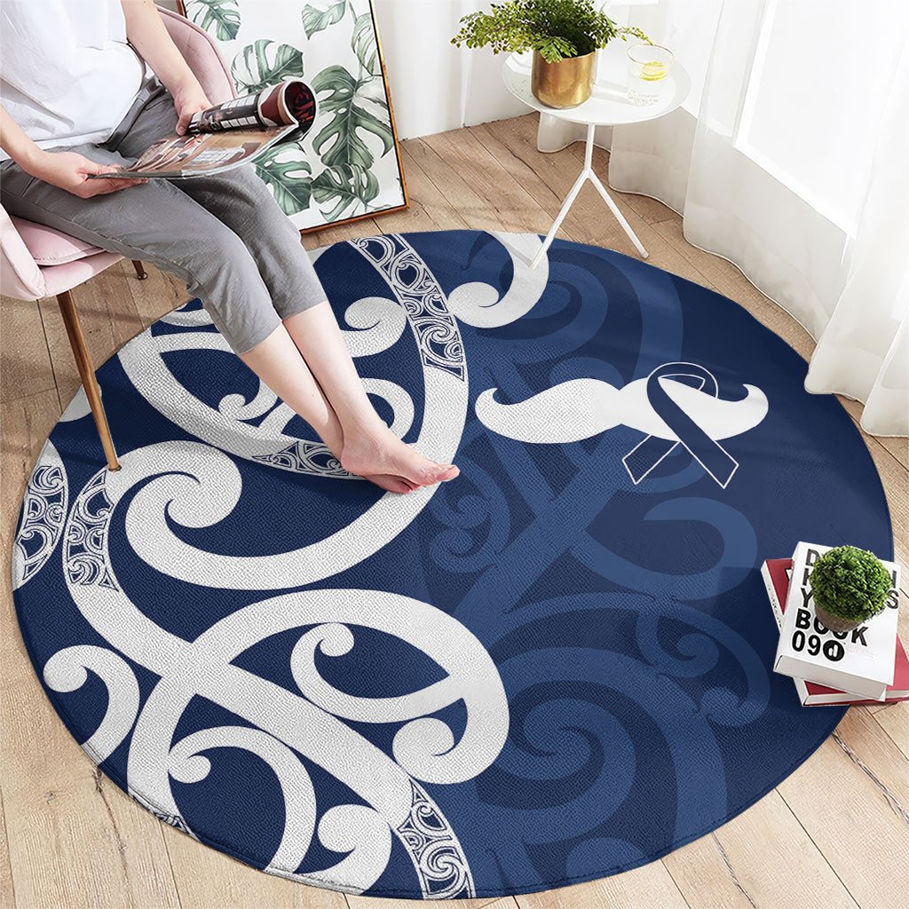 New Zealand Maori Mo Bros Round Carpet Blue Ribbon With Koru Kowhaiwhai