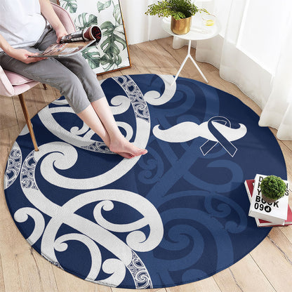 New Zealand Maori Mo Bros Round Carpet Blue Ribbon With Koru Kowhaiwhai