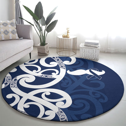 New Zealand Maori Mo Bros Round Carpet Blue Ribbon With Koru Kowhaiwhai